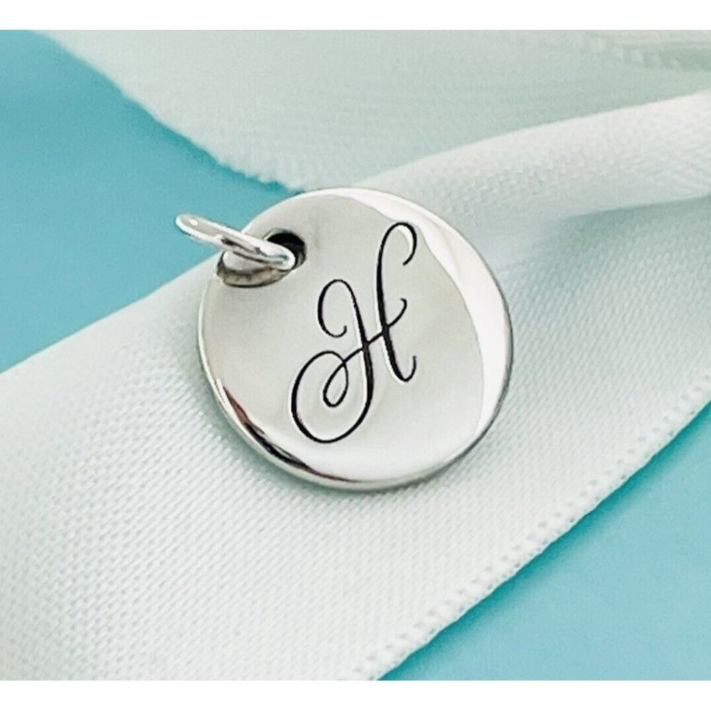Tiffany Silver Letter H Alphabet Initial Round Circle Notes Charm Pendant